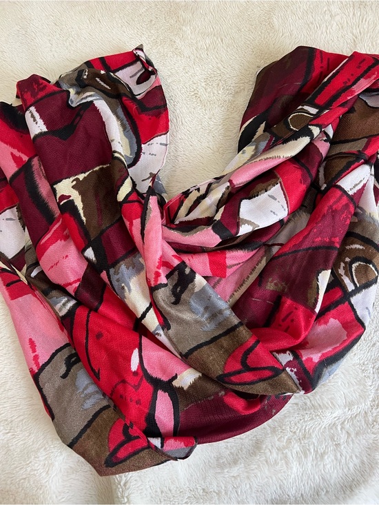 Accessories - Women's Abstract Print Infinity Scarf - Red Pink